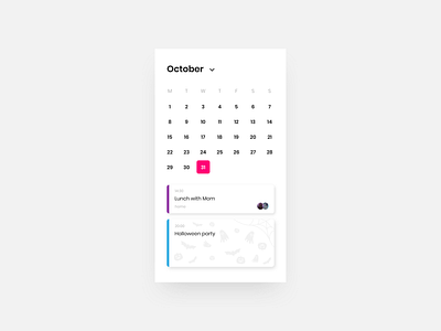 Daily UI #038 - Calendar calendar calendar app calendar design challenge clean daily ui daily ui 037 daily ui challenge date events halloween illustration october simple design upcoming upcoming events