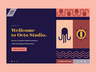 Octo Studio Landing page 059 background branding agency branding design colorful design daily ui challenge homepage design identity design illustration landing page design logo minimal octo octo studio octopus pattern ui ux visual design