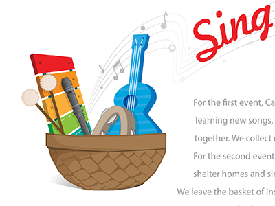 Sing Joy Flyer basket catching joy flyer illustration music musical instruments notes recorder tambourine ukelele xylophone