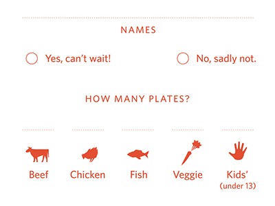 Wedding Response Card beef chicken fish icons kids rsvp veggie wedding