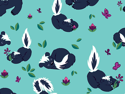 Adorable Lil Skunks Pattern awwww beanpop flowers illustration pattern seamless skunks