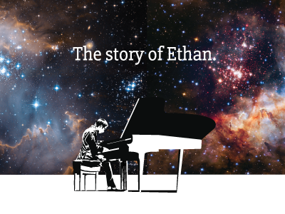 The story of Ethan illustration music nasa piano silhouette space