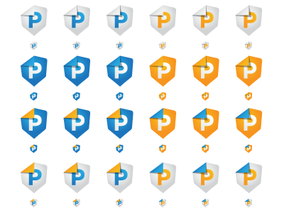 Paporize Logo Color Explorations blue document file gradient logo orange paper security shadow shield