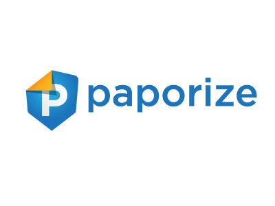 Paporize Logo Final blue document file gradient logo orange paper security shadow shield