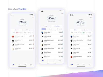 Receipts and Bills Management App admin app app design bill design drop down grid management minimal mobile mobile app design product design scroll simple design ui ui design uiux ux ux design wallet