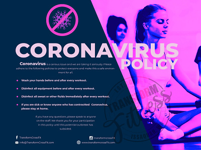 Coronavirus Gym Policy branding design logo poster typography