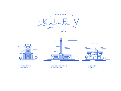 Kiev landmarks church golden gate icons illustration kiev landmarks ukraine