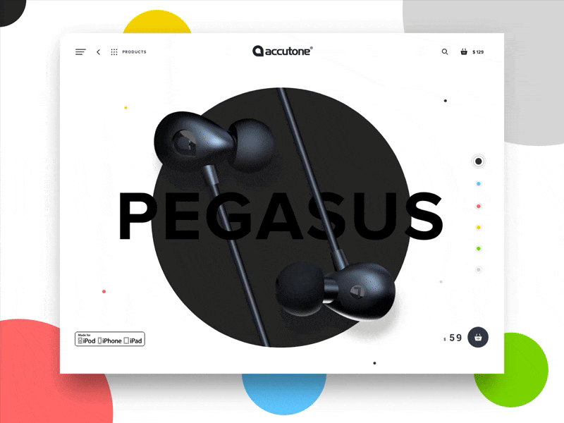 Pegasus earphones colors design earphones interactive landing product scroll sound ui ux volume waves