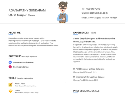 UX UI Designer Resume branding design flat design illustration information resume clean resume cv typography ui ui ux vector