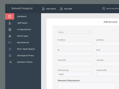 DashBoard Hospital dashboard flat design hospital management medicine ui