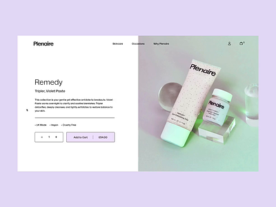 Skincare brand product display pages 2d animation interaction design javascript motion typography