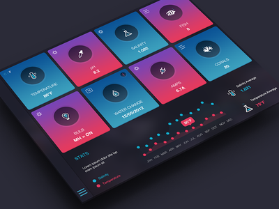 Saltwater Tank App Dashboard control center coral dashboard fish icons ios ipad menu stats ui ux