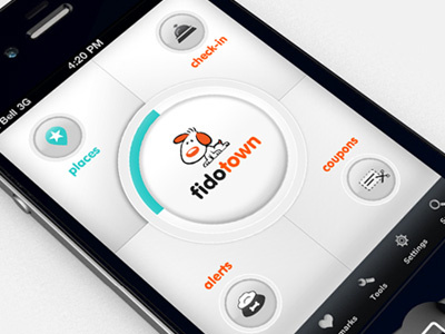 Fidotown - Home Screen Select app design home icon iphone logo menu mobile nav navigation select ui