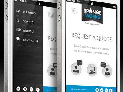 Spongeworks Mobile Site - Menu design icons mobile quote request responsive website