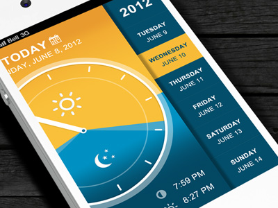 Simple Daylight App - Date/Day Select app date day daylight design iphone mobile moon nav navigation select sun ui