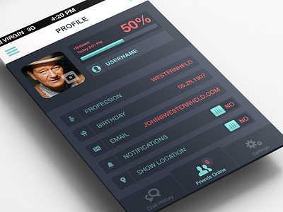 Profile Settings iPhone App app buttons design ios iphone profile tooltip ui