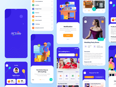 Gift to Buddy Mobile App app concept app ui blue fiverr gift gift anybody gift cards gift to buddy gig landing page minimal minimalist mobile app mobile app design mobile ui ui ux