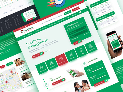 Trust Bank Website Redesign (Sneak Peek) bangladeshi bank bank finance green header illustration landing page minimal trust bank ui ux web ui