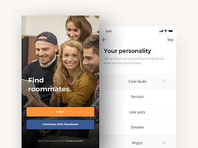 Choose your personality clean personality popular roommate selection shot tags trending ui ux