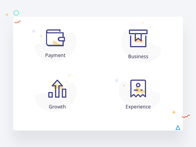 Icons exploration for a business portal blue blue and yellow business business and finance experience fintech growth icons illustrations instamojo payment purple store wallet