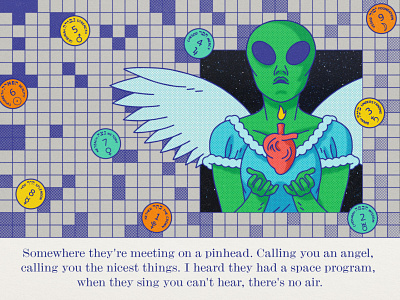 She's An Angel alien angel editorial editorial illustration halftone heart illustration space texture they might be giants tmbg tree of life