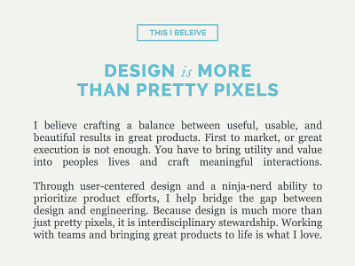 Design is More Than Pretty Pixels article mantra mission page paragraph personal statement summary typography web