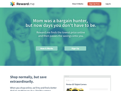 Reward Me Alpha Newuser Homepage copy flat design homepage landing page messaging product design sign up startup ux