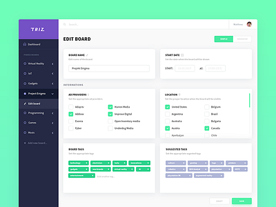 TRIZ - edit board app board dashboard data edit flat sidebar tags ui ux web