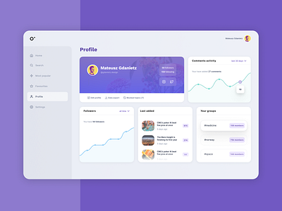 Profile view app comments dashboard data figmadesign gray layout profile profile card profile design profile page sidebar statistics stats ui ux web