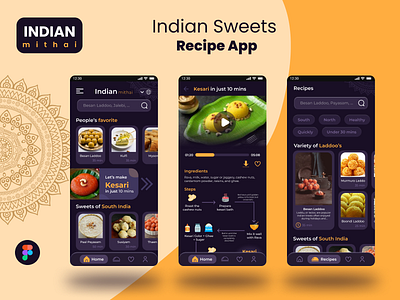 Indian Mithai - Sweets Recipe App UI aesthetic appdesign dribbblers indian sweets mobile app recipe recipe app sweets ui ui design uidesigners