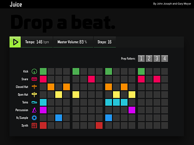 Sequencer/Beat Mixer app dj drum drum kit grid mix music neon pattern sequence ui web app