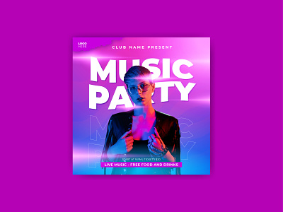 Music Party design graphic resources instagram instagram post media minimalist music music party post social media square template