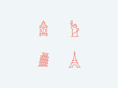 City Icons city design icon liberty liberty of statue line london paris pisa tower sightseeing
