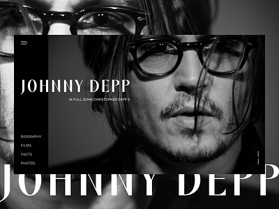 Biography about Johnny Depp Website Design Concept - Home Page actor biography black books design e commerce figma johnny depp landing page personal photo singer ui web webdesign white