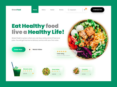 Healthy Food landing page design. design food green healthy hero section landing page organic ui uiux website