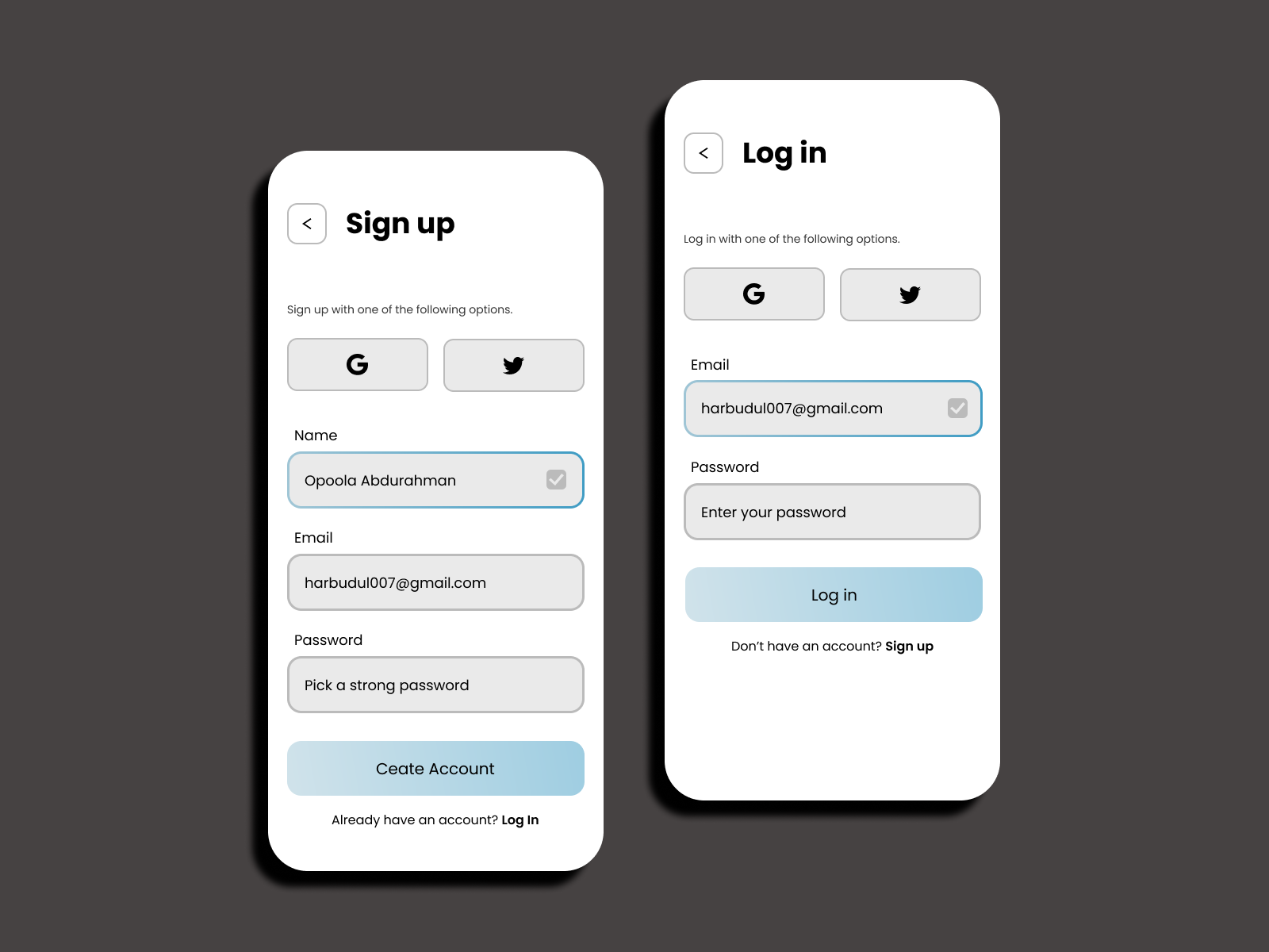 Login and registration by Opoola Abdurahman on Dribbble