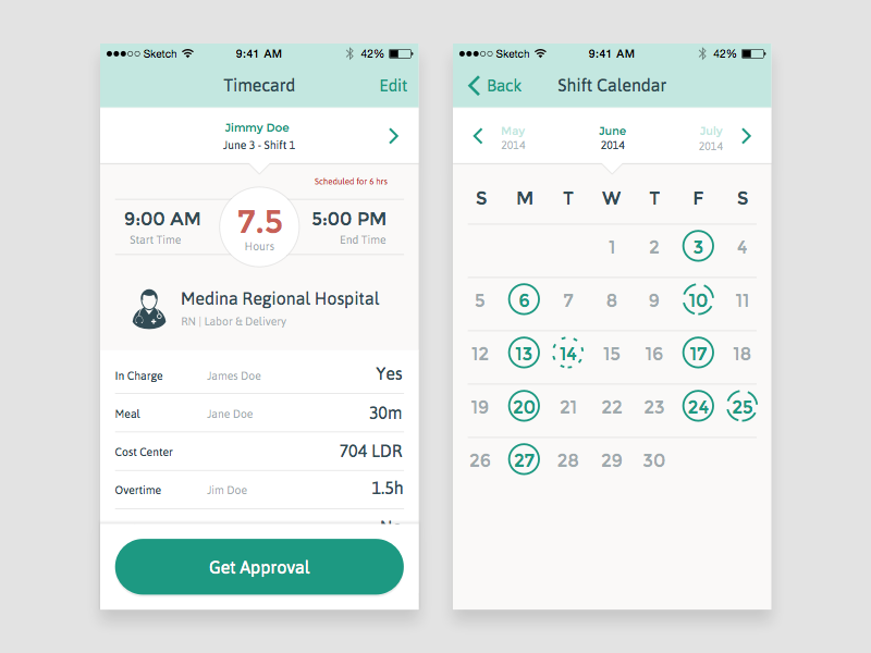 Where Were You ios ux calendar timecard ui mobile app health user interface