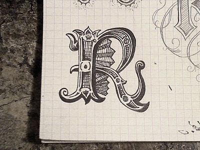 R hand lettering ink lettering pencil sketch typography