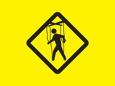 Puppet arts burton command concept icon logo puppet sign walking yellow