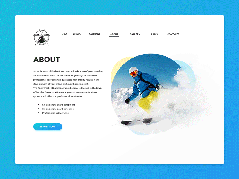 Snow Animation clean landing page minimal motion ski snow web design