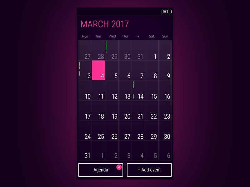 Android Mobile Calendar UI by Chad Fisher on Dribbble