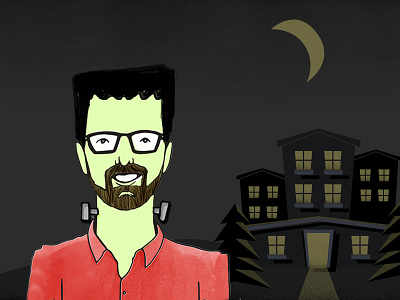 Happy Halloween! frankenstein halloween haunted house illustration