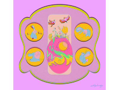 The Arrival of Spring bunny digital art easter easter egg illustration pastel pattern design spring vector