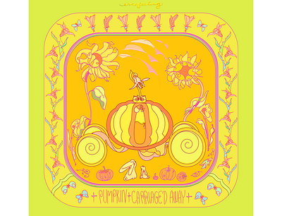 Hey Pumpkin Carriage'd Away! bunny digital art floral pattern garden illustration nature plants pumpkin sunflower vector