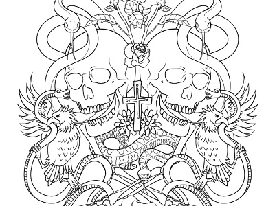 Halloween Coloring Page birds coloring coloring books halloween line art line work skeletons skulls snakes tattoo tattoo art