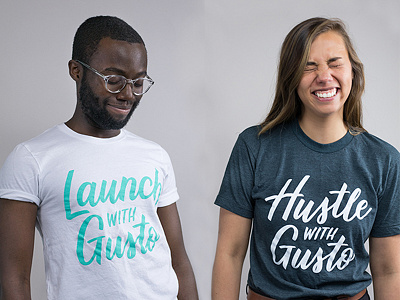 Launch with Gusto Shirts brush lettering customized handdrawn type lettering recruiting shirt students swag tshirt type typography university