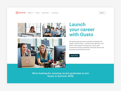 Launch your career with Gusto 🎓 careers page design landing page recruiting ui ux web web design