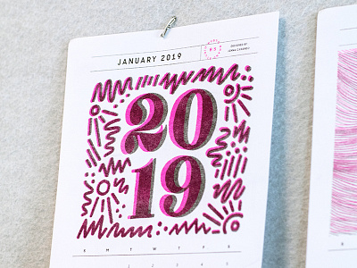 January 2019 calendar calendar 2019 design handdrawn handdrawntype january lettering riso risoprint type typography