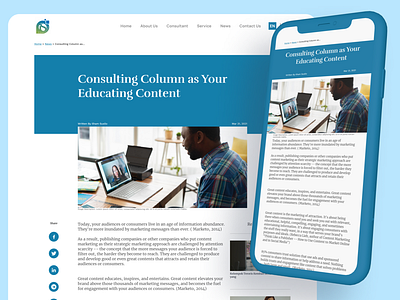 Article Web Design for Consulting Company Profile 3d article article website blog blog website blue branding company profile compro consultant design figma minimal mobile mobile apps modern ui uiux ux vector