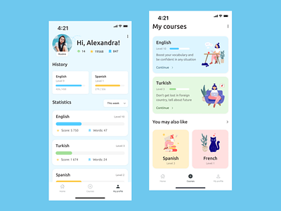 Language learning app — UI/UX concept app design design e learning education language language school mobile app ui ui ux design
